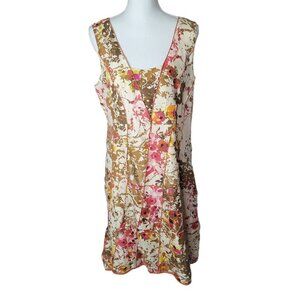 Sundance Silk Dress Floral Fall Side Zip Womens 12 Brown Pink Sleeveless Midi
